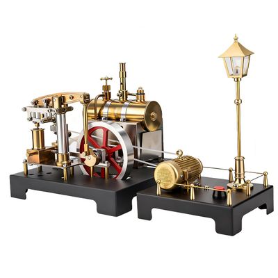2 in 1 Steam Engine Model with Boiler and Lamp Scene, SE-01 Full Metal Beam Engine Steam Engine Model Kit That Works with Centrifugal Regulator, Retro Science Kit for Adults
