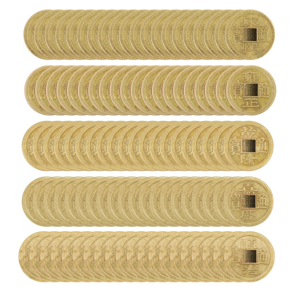 100 Pcs Chinese Feng Shui Coins, I-Ching Coins Collection with 5 Ancient Qing Dynasty Styles, Chinese Coins for Good Luck Fortune Wealth, Chinese New Year Lucky Coins Decorations