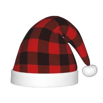 DRTGEDS Plaid Red And Black Christmas Hat For Kids, Multi-Use Santa Hat For Parties And Festive Events