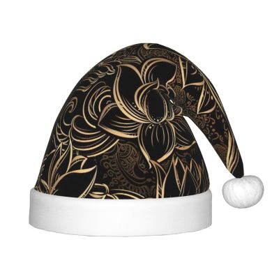 DRTGEDS Boho Gold Lotus Flowers Christmas Hat For Kids, Multi-Use Santa Hat For Parties And Festive Events