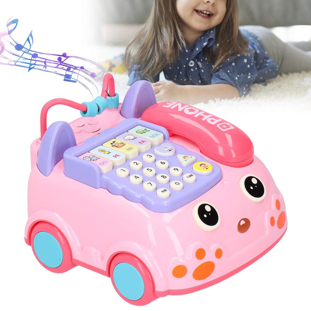 Aqur2020 Educational Phone Toy for Kids with Light Music Effect for Kids Ages 18 Months and Up. Plastic Phone Toys (Pink)