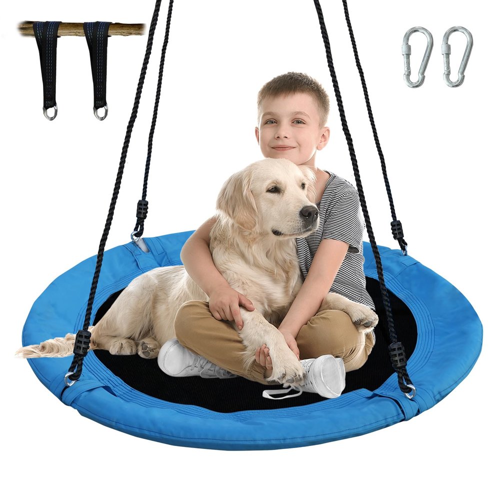40 Inch Saucer Tree Swing for Kids & Adults  Large Round Disc Swing, 700 lb Weight Capacity with Hanging Straps & Adjustable Ropes for Playground, Backyard & Swingset (Blue)