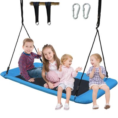60'' Large Rectangle Tree Swing - Heavy Duty 800lb Capacity - Giant Platform Outdoor Swing with 2 Hanging Straps & Installation Kits for Playground, Backyard & Swingset (Blue)