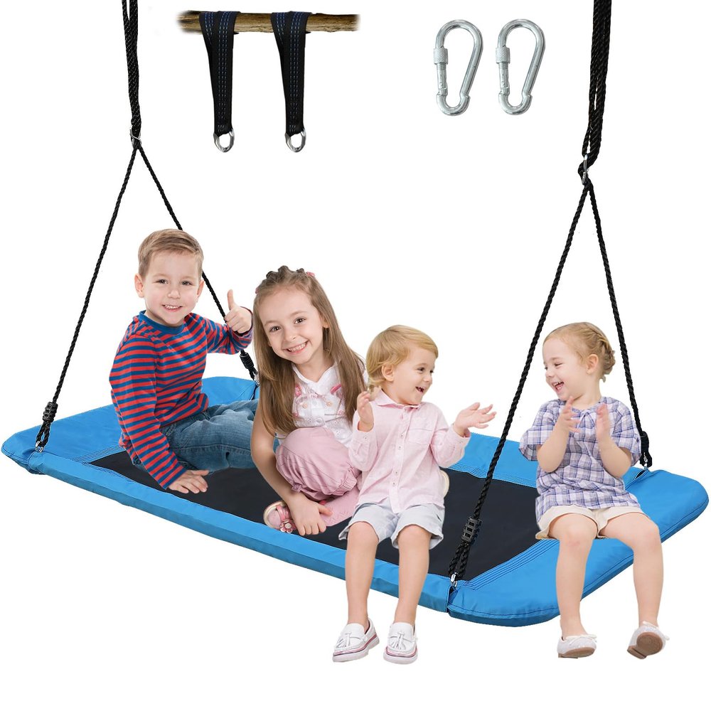 60'' Large Rectangle Tree Swing - Heavy Duty 800lb Capacity - Giant Platform Outdoor Swing with 2 Hanging Straps & Installation Kits for Playground, Backyard & Swingset (Blue)