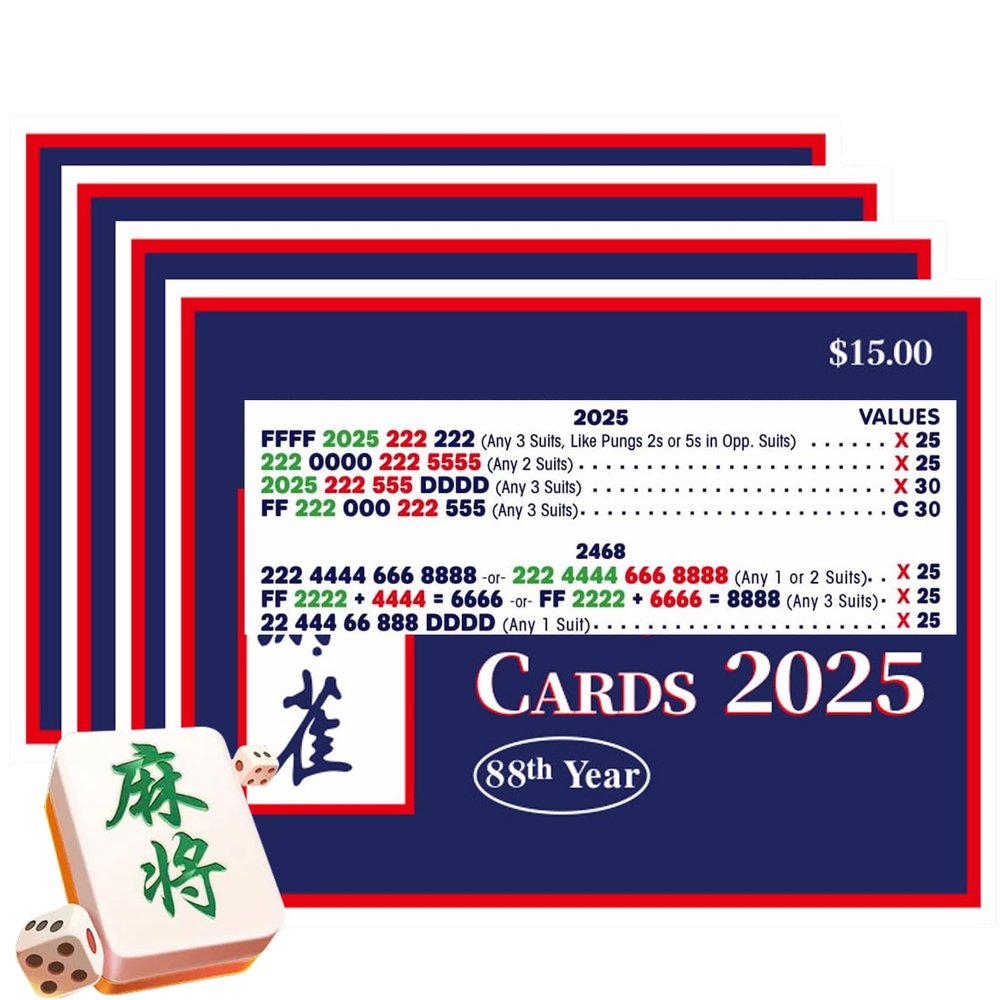 AZSYYQC Mahjong Cards 2025Mah Jong Cards 2025 Official Revision American - Large Print, 4-Pack (4pcs)