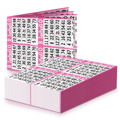 Bingo Paper Sheets  4 Faces, 8" x 8"  Pack of 750 Disposable Bingo Cards  Recyclable Dauber Paper for Seniors, Adults & Community Events (Pink)