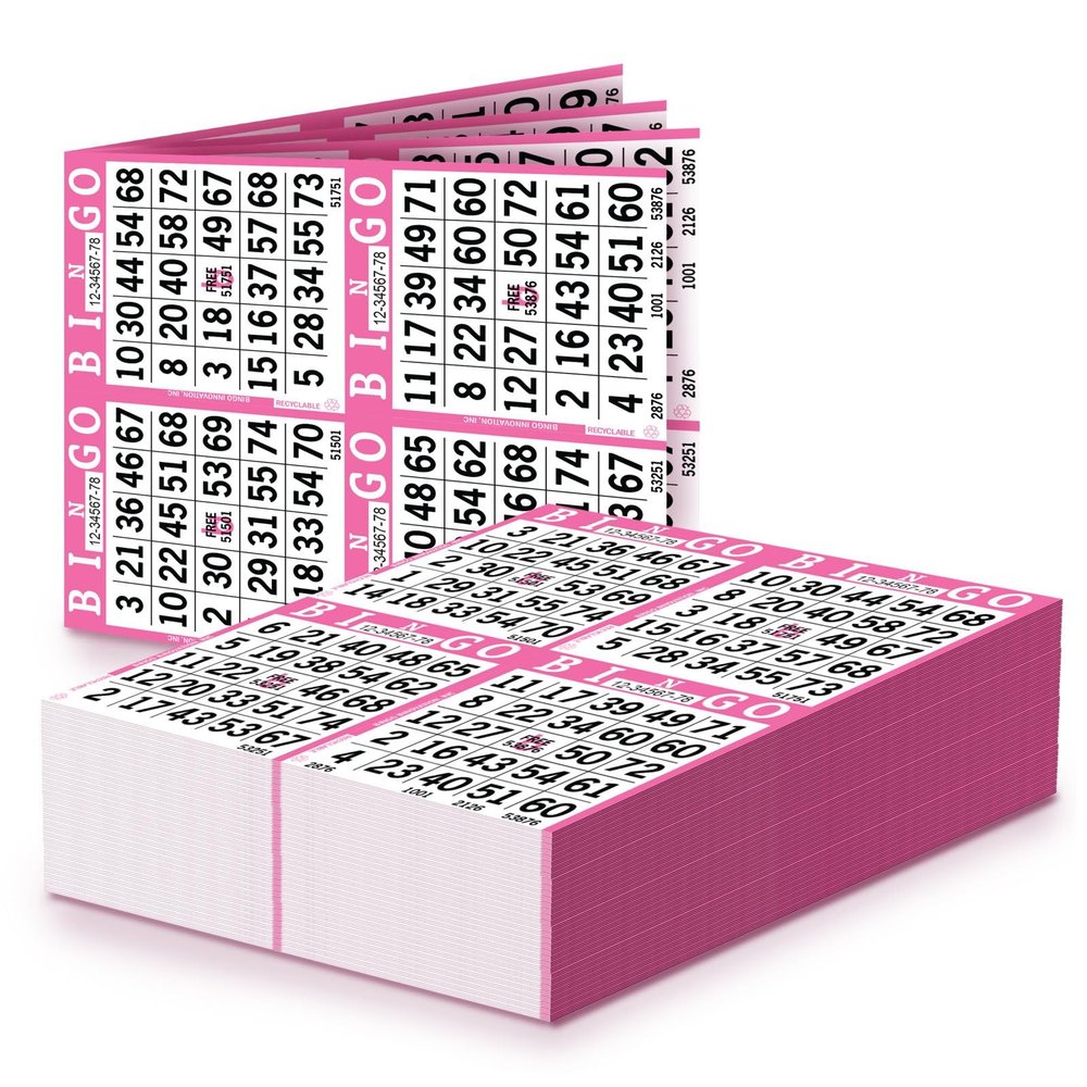 Bingo Paper Sheets 4 Faces, 8" x 8" Pack of 750 Disposable Bingo Cards Recyclable Dauber Paper for Seniors, Adults & Community Events (Pink)