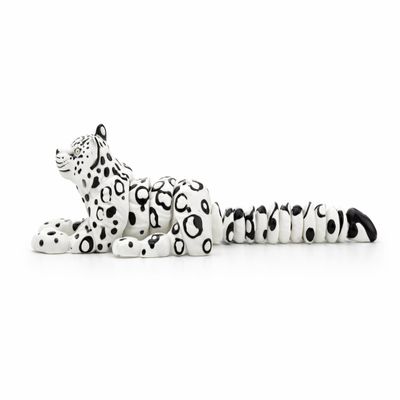 3D Printed Foldable Snow Leopard Figure  Relaxing Desk Toy  Flexible Articulated Model  Office Gift Idea  Black & White Jungle Cat  Cool Animal Decoration 8 INCH