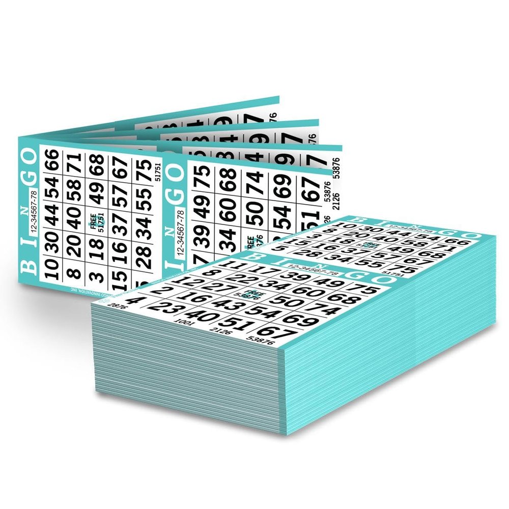 Bingo Paper Sheets 2 Faces, 4" x 8" Pack of 750 Disposable Bingo Cards Recyclable Dauber Paper for Seniors, Adults & Community Events (Aqua)