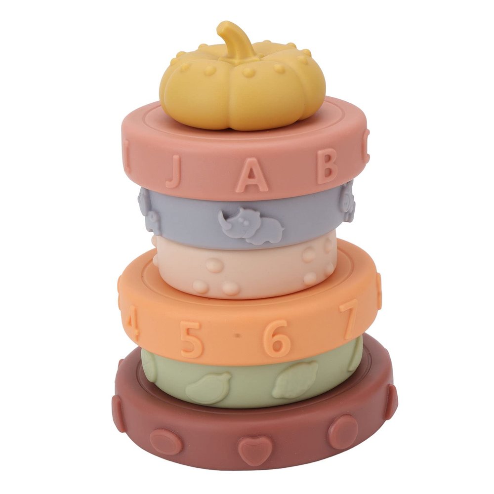 Aqur2020 Baby Sensory Stacking Rings, Colorful Educational Building Toy, Plastic Stacking Blocks, 6 Rings with Pumpkin Shape, for Babies and Toddlers