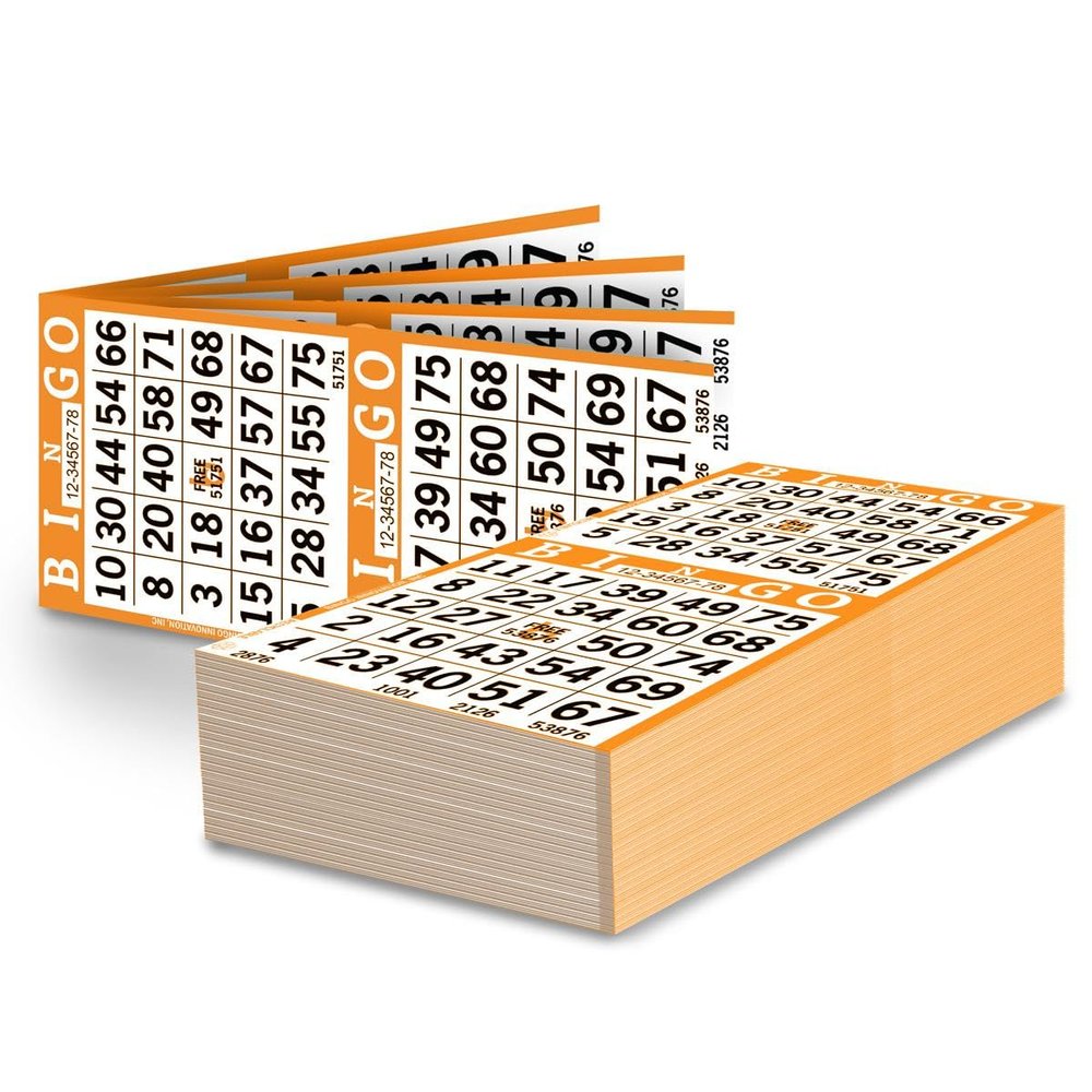 Bingo Paper Sheets 2 Faces, 4" x 8" Pack of 750 Disposable Bingo Cards Recyclable Dauber Paper for Seniors, Adults & Community Events (Orange)
