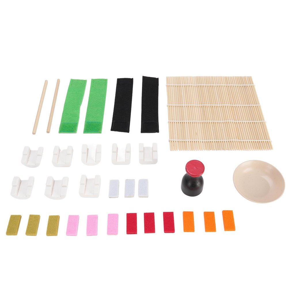 Aqur2020 Sushi Play Set for Children, Kitchen Toys with Utensils, Wooden Simulation Food, Ages 3-6, 32 Pieces
