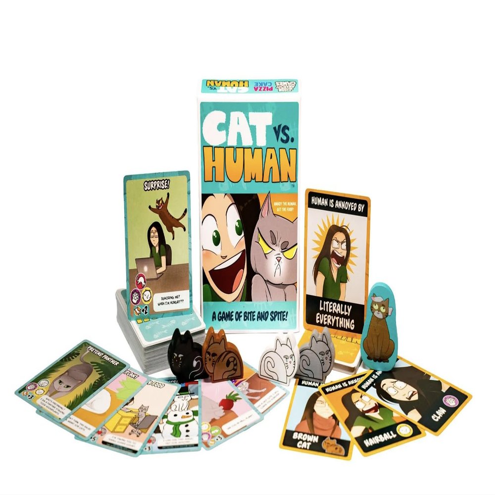 Jason Anarchy Games Cat Vs Human | A Game for Cat Lovers & Cat Haters | with Wooden Cat Meeples | Pizzacake Comics | Makes a Great Gift!