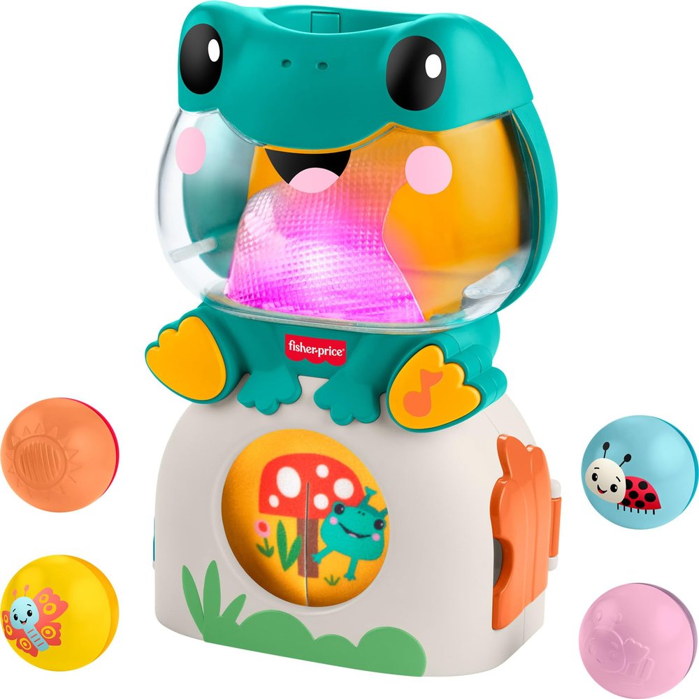 Fisher-Price Baby Toy Light-Up & Roll Frog Musical Ball Drop Activity & 3 Balls for Developmental Play Infants & Toddlers Ages 6+ Months