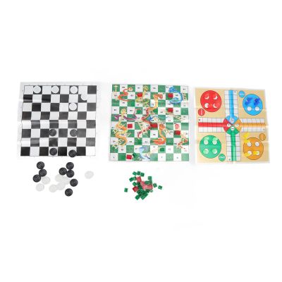 4 in 1 Board Games Set Clear Pattern Foldable Portable Checkers Chess Kids