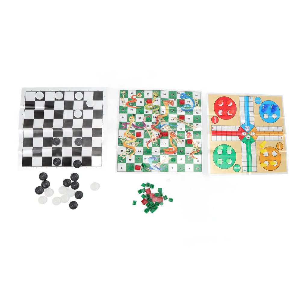 4 in 1 Board Games Set Clear Pattern Foldable Portable Checkers Chess Kids