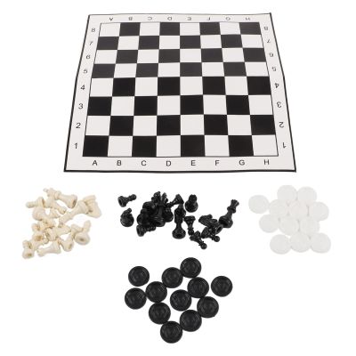 2 in 1 Chess and Checkers Set Portable Board Game Combo with 32 Chess Pieces 24 Checkers for Kids Adults Family Travel Camping Plastic Material Paper Chessboard 33x33cm