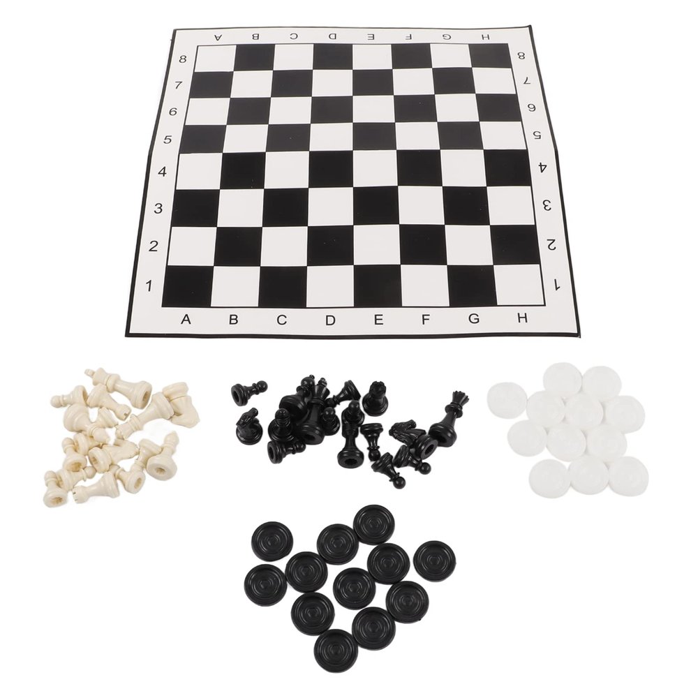 2 in 1 Chess and Checkers Set Portable Board Game Combo with 32 Chess Pieces 24 Checkers for Kids Adults Family Travel Camping Plastic Material Paper Chessboard 33x33cm