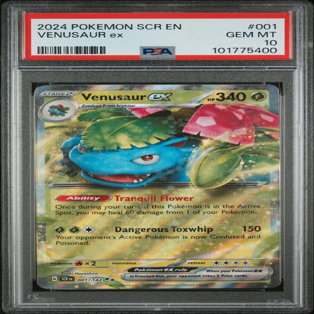 Graded 2024 PKM SCR EN Stellar Crown Venusaur ex #001 Trading Card Game PSA 10 Gem Mint
