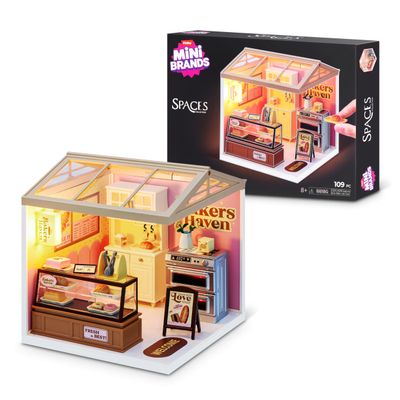 Mini Brands Mini Spaces Bakers Haven By ZURU LED Light Up Miniature Bakery Playset | DIY Build & Customize Kit with Interactive Accessories for Display & Collect