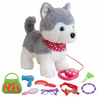 Humor Ted Singing Walking Barking Electronic Puppy PlushToy,Talking Dog Repeats What You Say Interactive Puppy Dog Stuffed Animals W/Remote Control Leash for Kids (Husky)