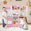 INFANS Corner Kids Kitchen Playset, Toddler Wooden Pretend Cooking Set with Lights Sounds Coffee Machine Washing Dishwasher, Stove Removable Sink Storage, Simulation Play Kitchen Toy view 2