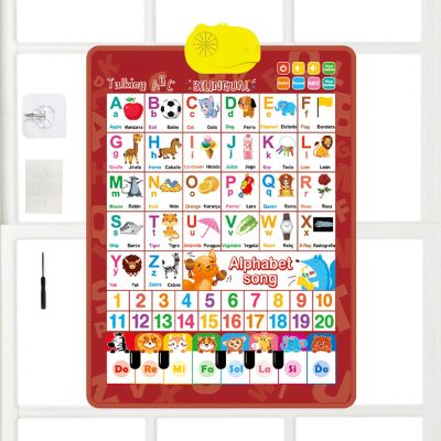 Alphabet Wall Chart, Bilingual Alphabet Numbers, Talking Piano Music Poster with Interactive Sound and Colorful Design, Educational Wall Decor for Kids Boys Girls Age 1-6 Birthday Holiday