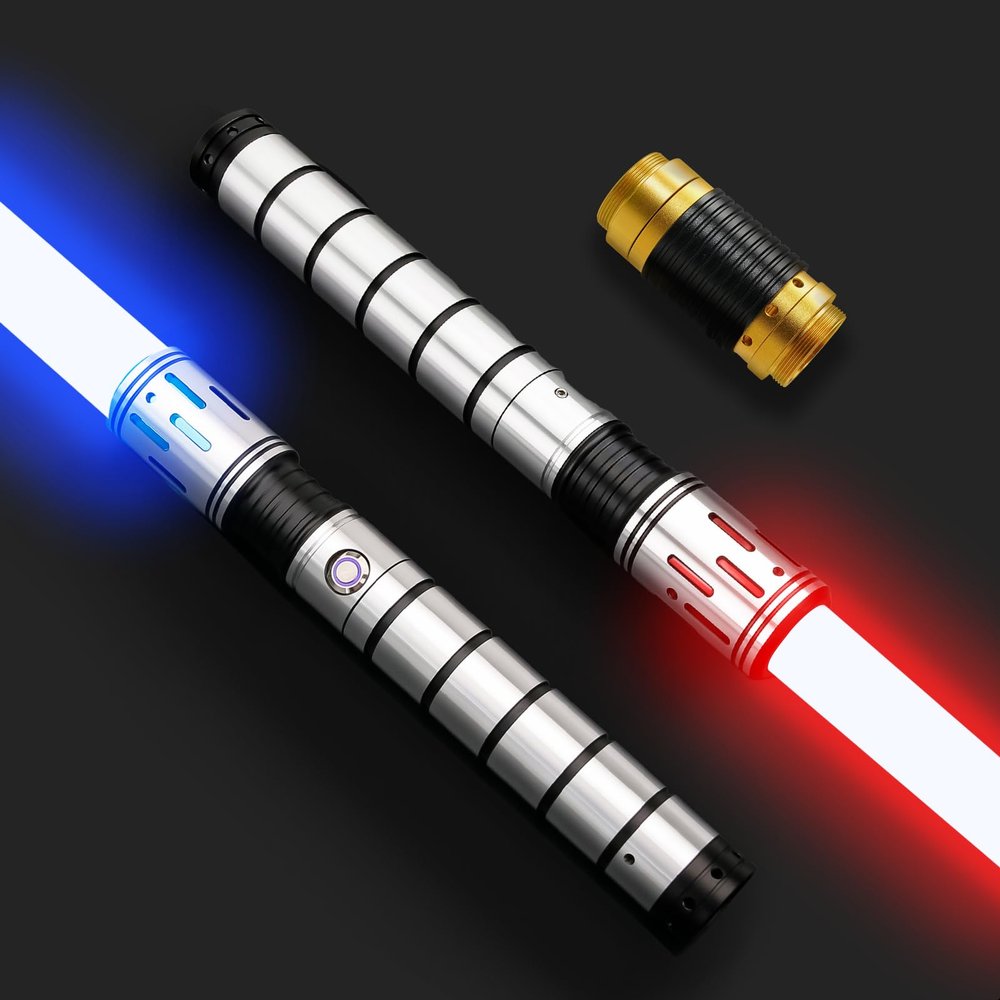 Lightsaber,Heavy Dueling Light Sabers 2 Pack,Metal Hilt Double-Bladed Light Saber 12 RGB Colors 16 Sound Fonts,Smooth Swing Motion Control with Upgraded Quick Connector,2 in 1 Light Sabers for Adults