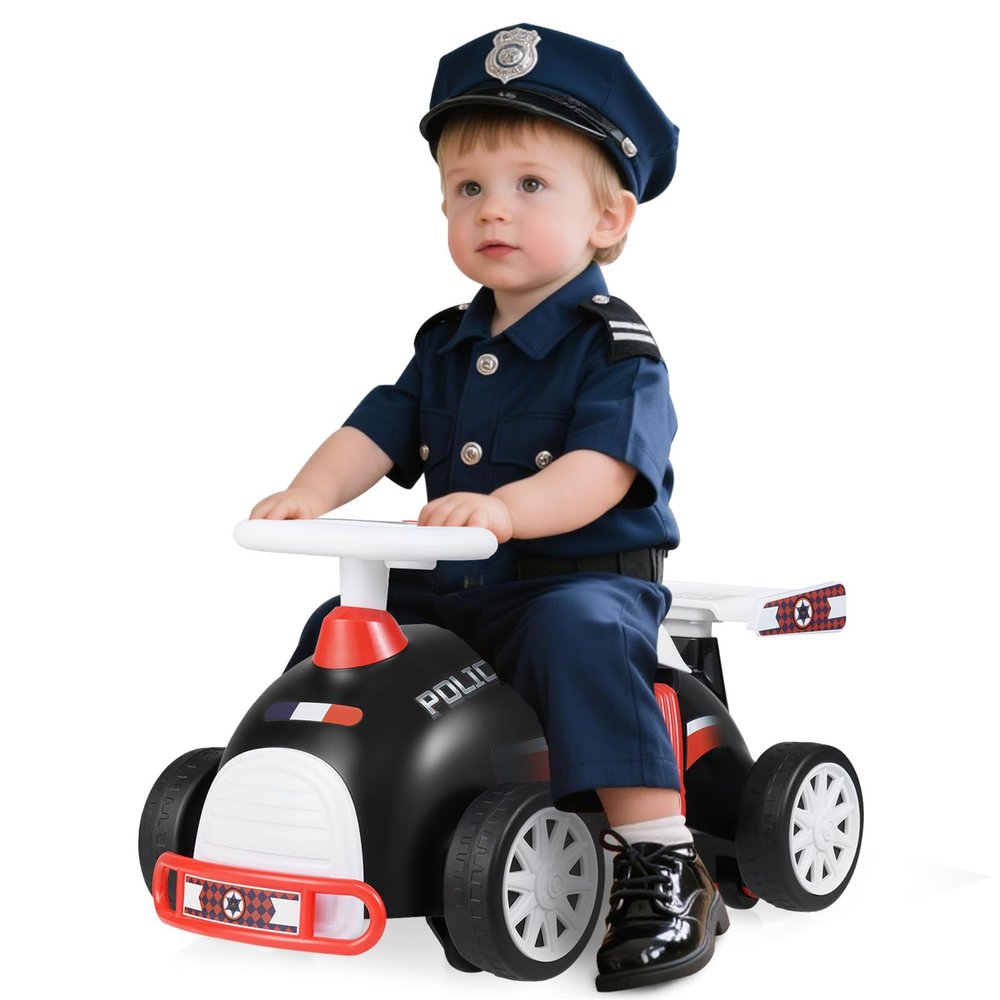 HONEY JOY Police Ride On Push Car for Toddlers, Foot-to-Floor Sliding Car w/Steering Wheel, Sound & Under Seat Storage, No Batteries, Kids Ride On Toys for Boys and Girls, Black
