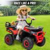 24V 4x4 Ride on Toys Car, BLISSRIDE Kids ATV Quad w/Kneepads, 5Mph Max Speed, Music, LED Lights, Rear Storage Rack, Big Tires, Safe Soft Start&Brake, Electric 4 Wheeler for Kids Boys Girls, L Red view 2