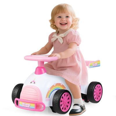 HONEY JOY Unicorn Ride On Push Car for Toddlers, Foot-to-Floor Sliding Car w/Steering Wheel, Sound & Under Seat Storage, No Batteries, Kids Ride On Toys for Boys and Girls, Pink