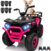 24V 4x4 Ride on Toys Car, BLISSRIDE Kids ATV Quad w/Kneepads, 5Mph Max Speed, Music, LED Lights, Rear Storage Rack, Big Tires, Safe Soft Start&Brake, Electric 4 Wheeler for Kids Boys Girls, L Pink view 1
