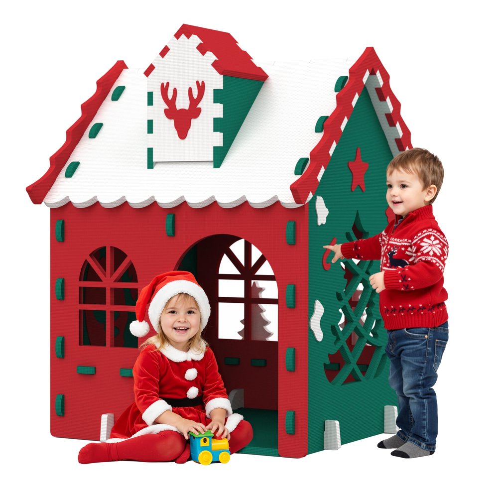 Kids Playhouse Kitchen Theme, Indoor Outdoor EVA Play House for Toddlers, Soft Foam Playhouse for Kids Outdoor & Indoor Pretend Play, Easy Assembly Play House Outside (Red Green White, Style 2)