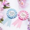 Qjaiune 2 Pieces Daddy and Mommy to Be Pin, Celebration Gender Reveal Party Decorations Baby Shower Tinplate Badge Pins, Pink + Blue Rosette Buttons with Ribbon, Gender Reveal Gift Favors Supplies view 3