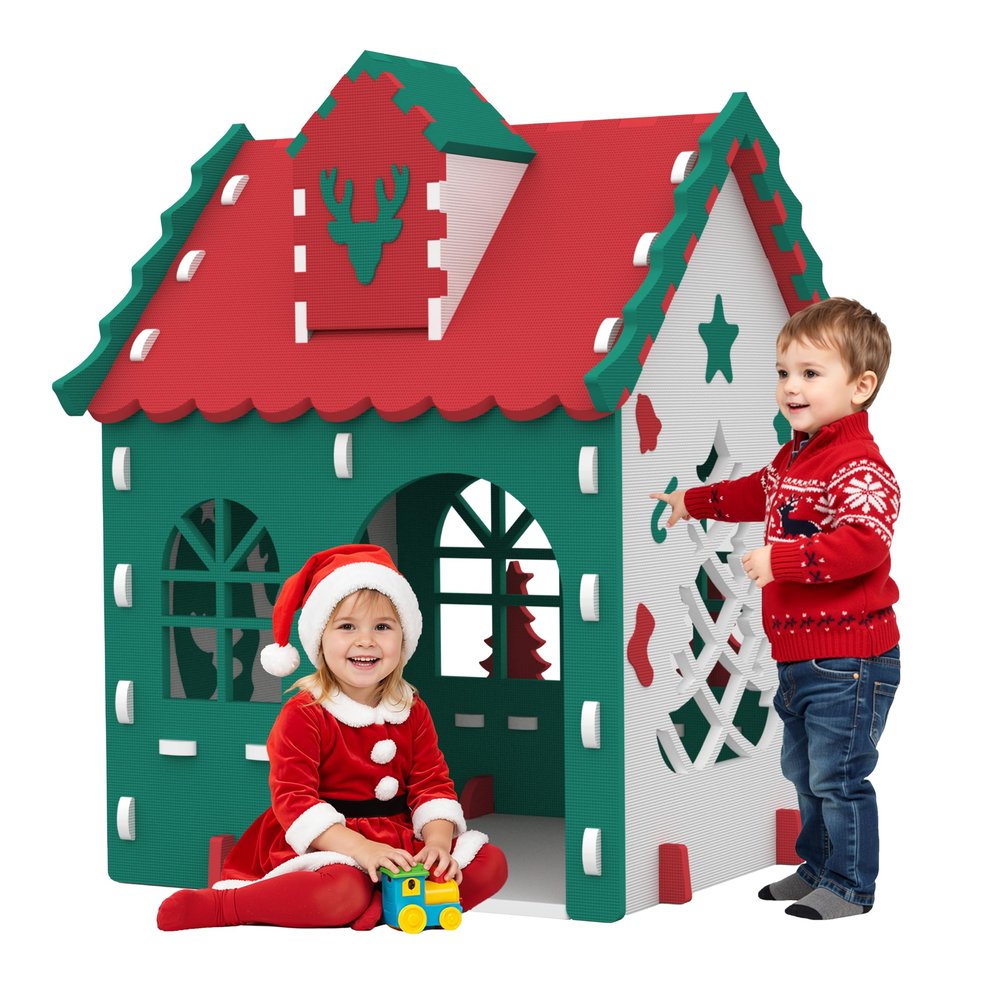 Kids Playhouse Kitchen Theme, Indoor Outdoor EVA Play House for Toddlers, Soft Foam Playhouse for Kids Outdoor & Indoor Pretend Play, Easy Assembly Play House Outside (Red Green White, Style 3)