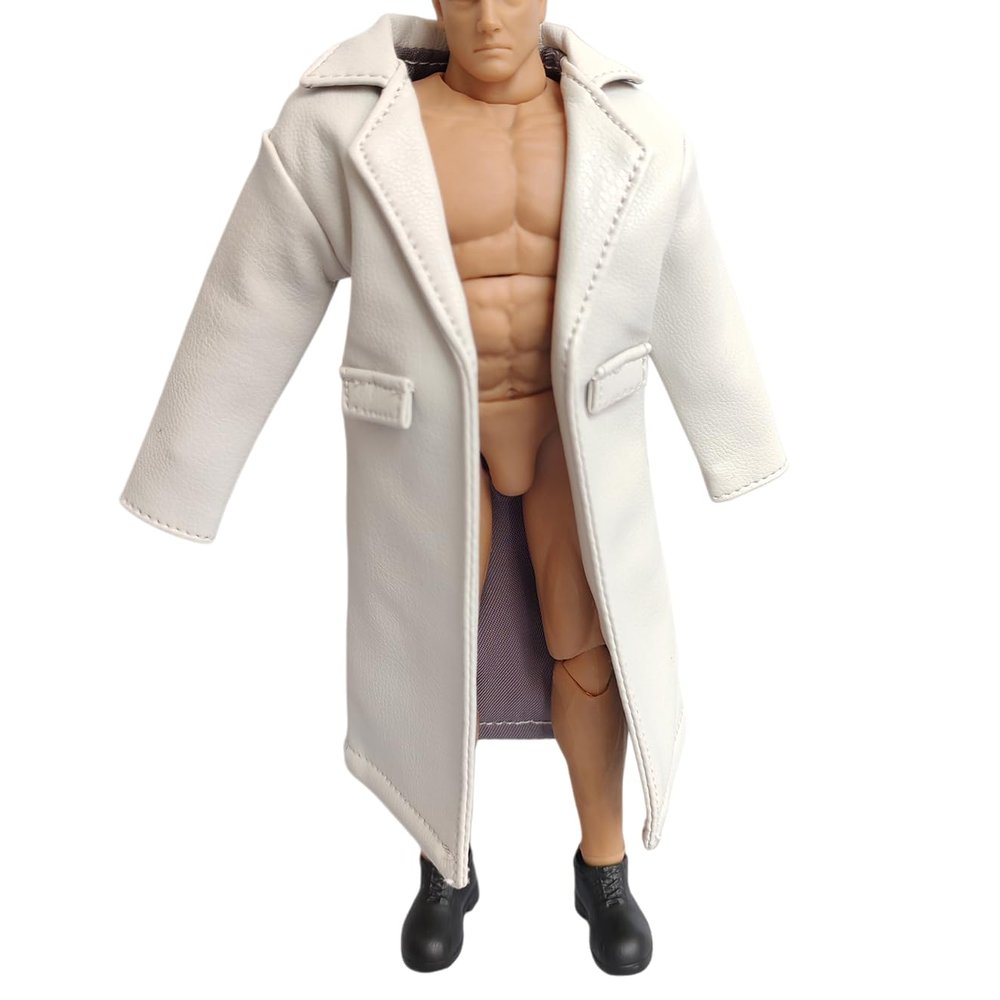 1/12 Scale Clothes Wired Faux Leather Windbreak Coat for 1:12 6inch Action Figure Doll (White)