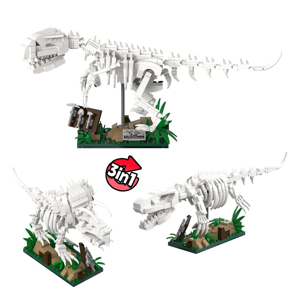 AibangBuildzy 3 in 1 Dinosaur Skeleton Building Blocks, 447PCS T REX, Triceratops & Mosasaurus Fossils Building Kits, Dinosaur Model with Jungle Scene Base, STEM Toys Gifts for Kids Boys Teens 8-12