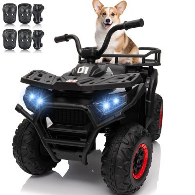 24V 4x4 Ride on Toys Car, BLISSRIDE Kids ATV Quad w/Kneepads, 5Mph Max Speed, Music, LED Lights, Rear Storage Rack, Big Tires, Safe Soft Start&Brake, Electric 4 Wheeler for Kids Boys Girls, L Black
