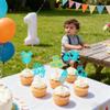 12 Pcs Oh Baby Cupcake Toppers Blue Glitter It's a Boy Cupcake Decorations Bottle Bow Dress Cupcake Decor for Kids Boys Birthday Party Supplies view 2