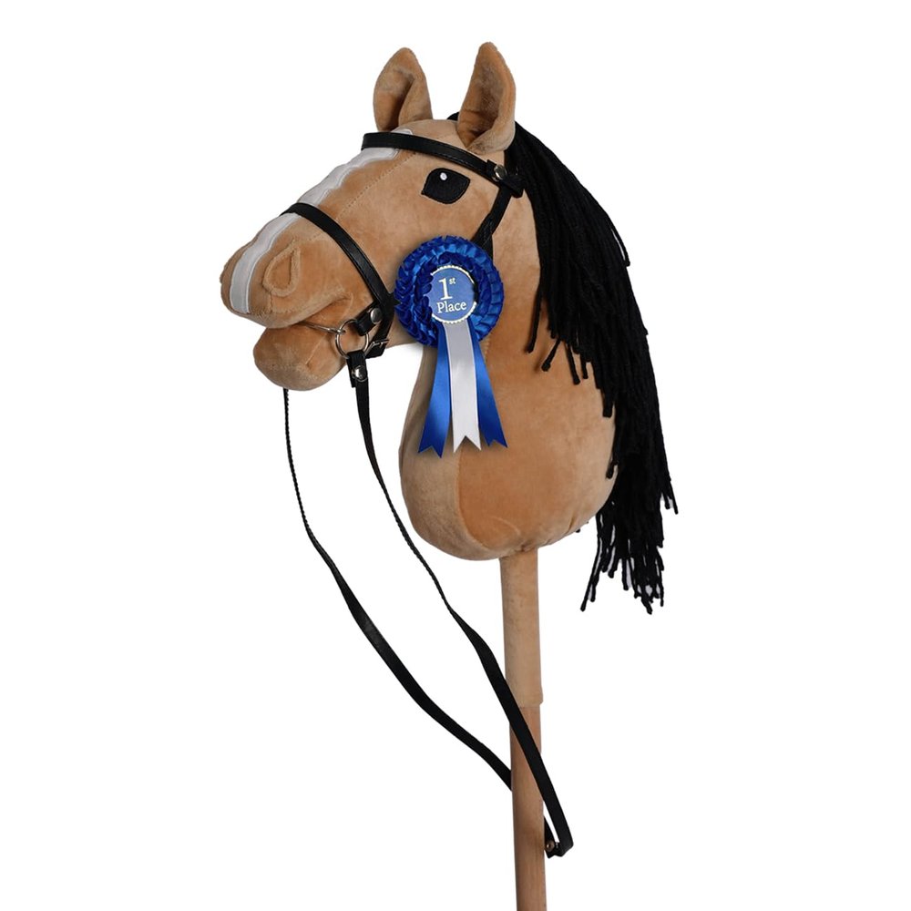 ROCK MY BABY Hobby Horse with a Detachable Bridle Plush Stuffed Stick Horse with Award Ribbon for Kids 3+ Years Old (Light Brown)