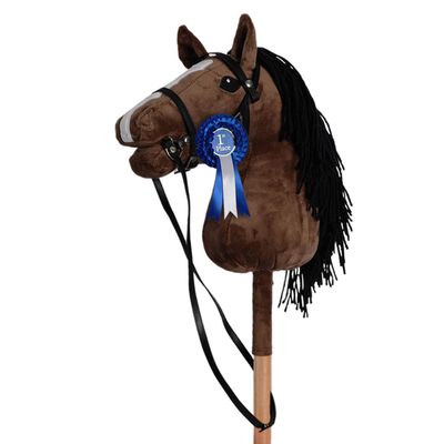 ROCK MY BABY Hobby Horse for Kids 3+ Years, Plush Stuffed Stick Horse with Detachable Bridle and Award Ribbon, Handmade Ride-On Pretend Play Horse Toy, (Dark Brown)