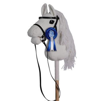 ROCK MY BABY Hobby Horse with a Detachable Bridle Plush Handmade Stick Horse with Removable Rosette Ribbon for Kids 3+ Years Old (White)