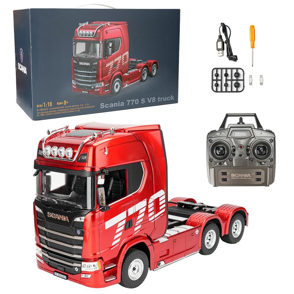 ConsoleXpress Remote Control Tractor, 1/18 Scale 6x4 770S Heavy Duty Tractor Truck RC Semi Trailer with Rear Wheel Drive, Engineering Construction Vehicle Model for Adults & Youth