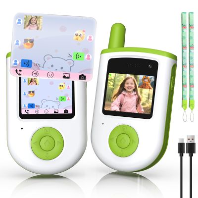 Video Walkie Talkies for Kids - 2 Pack Rechargeable Video Intercom Kids Walkie Talkies with Three Games & Sticker Effect, Indoor Outdoor Toys for Family Games, Birthday Gift for Boys Girls Ages 3-8