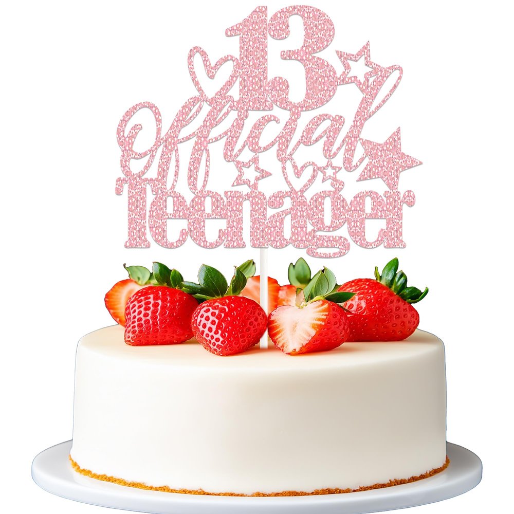 1 Pack 13 Official Teenager Cake Topper Glitter 13th Birthday Decorations for Boys Girls 13th Cake Decorations for Teen Birthday Party Supplies Rose Gold