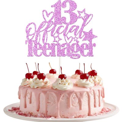 1 Pack 13 Official Teenager Cake Topper Glitter 13th Birthday Decorations for Boys Girls 13th Cake Decorations for Teen Birthday Party Supplies Pink