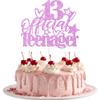 1 Pack 13 Official Teenager Cake Topper Glitter 13th Birthday Decorations for Boys Girls 13th Cake Decorations for Teen Birthday Party Supplies Pink view 1