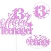 1 Pack 13 Official Teenager Cake Topper Glitter 13th Birthday Decorations for Boys Girls 13th Cake Decorations for Teen Birthday Party Supplies Pink view 3