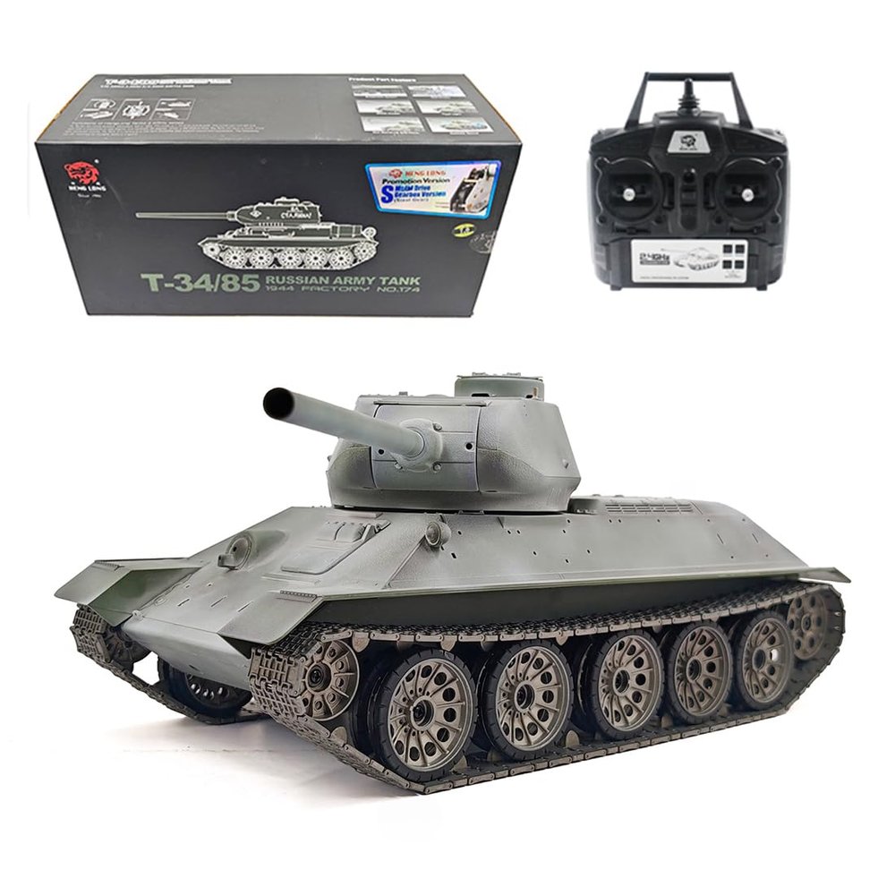 Soviet T-34/85 RC Tank that Shoots BBS, 1:16 Scale 2.4G Full-Proportional RC Tank with Sound, Light & Smoke Effects and Infrared Battle System, Indoor and Outdoor Play, Gift for Adult (RTR)