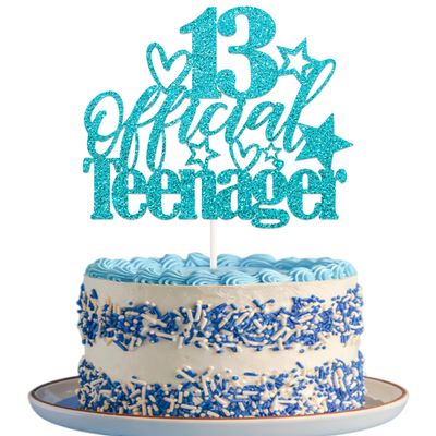 1 Pack 13 Official Teenager Cake Topper Glitter 13th Birthday Decorations for Boys Girls 13th Cake Decorations for Teen Birthday Party Supplies Blue